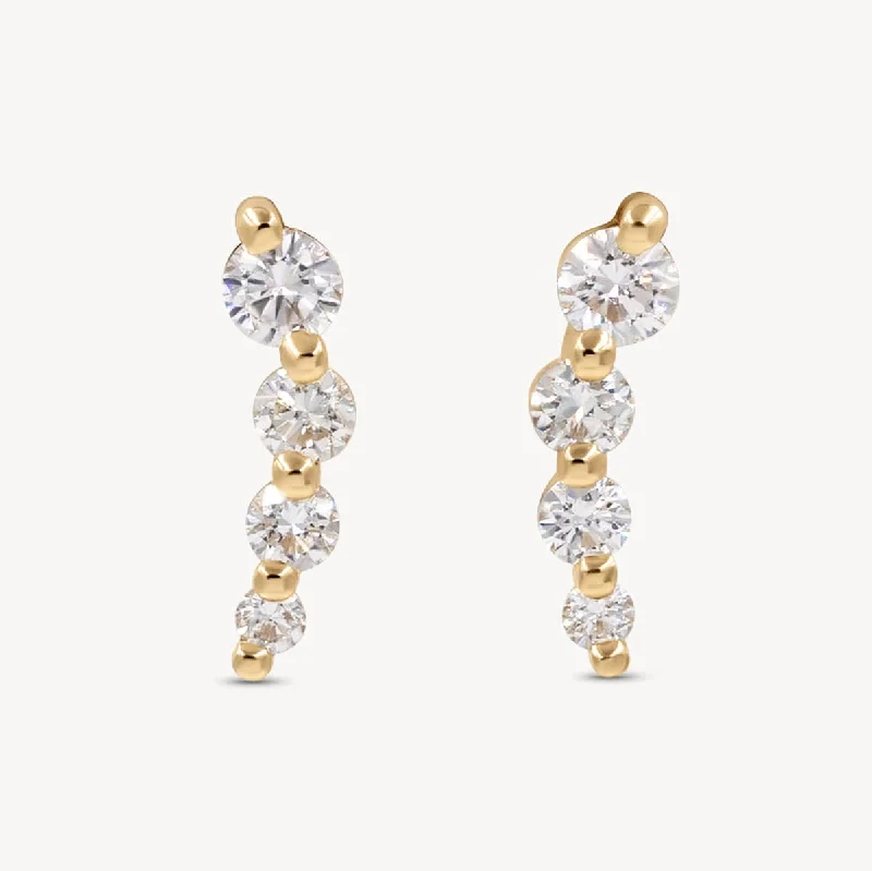 Women's waterproof earrings-Curved Diamond Studs