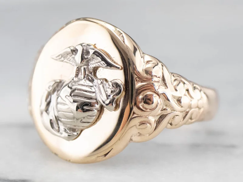 Women's gift rings-Two Toned Gold Marine Corps Signet Ring