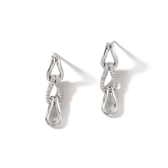 Women's party earrings-John Hardy Surf Diamond Pavé Link Earrings in Sterling Silver