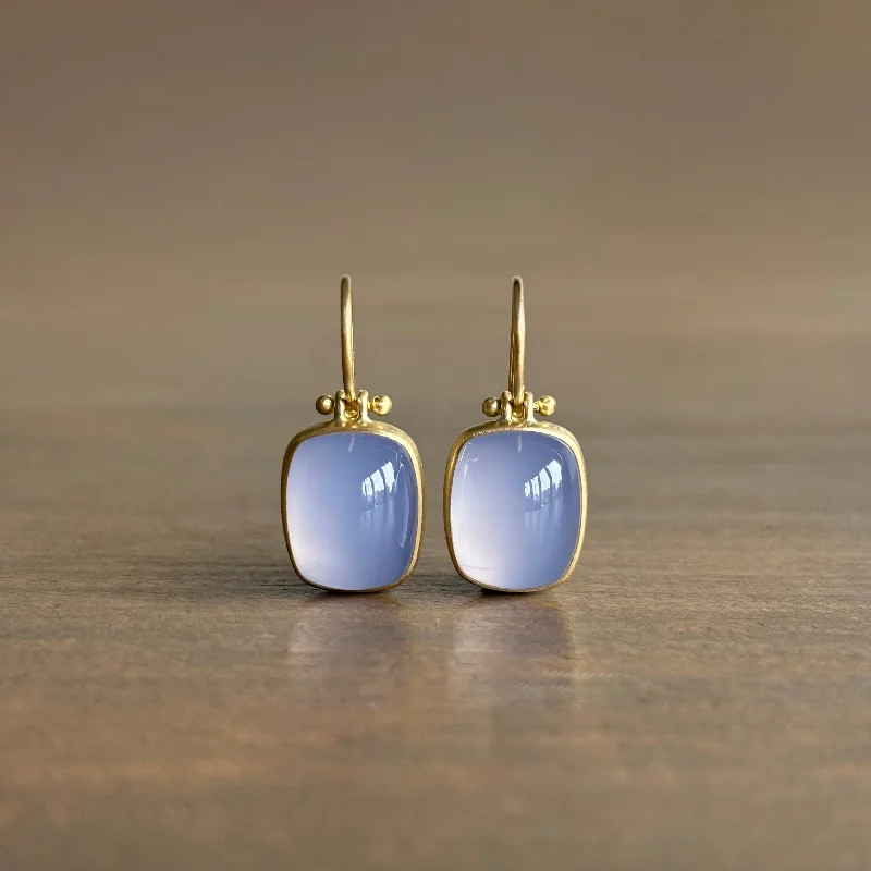 Women's party earrings-Blue Chalcedony Rectangle Cushion Earrings