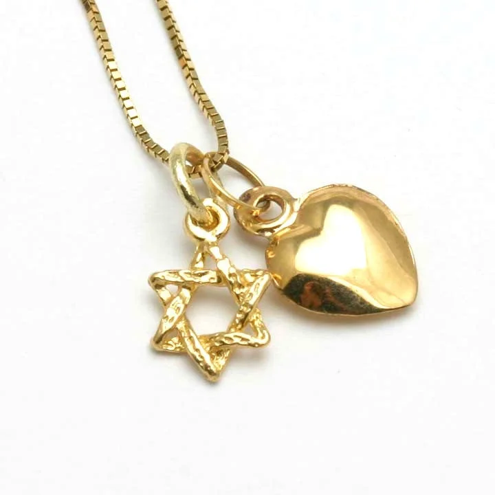 Women's Mother's Day necklaces-14k Yellow Gold Star of David Heart Charm Necklace