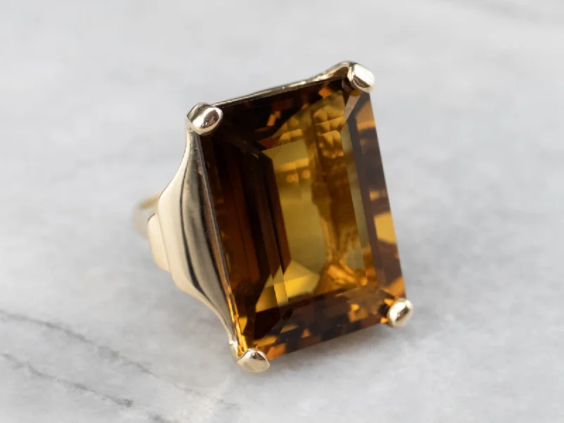 Women's crystal rings-Smoky Quartz Gold Cocktail Ring