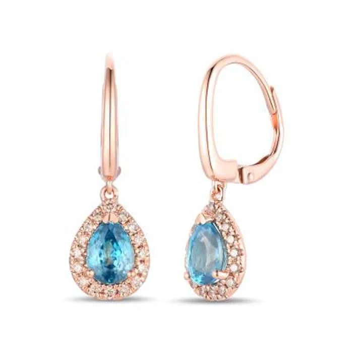 Women's alloy earrings-Le Vian Drop Earrings featuring Blueberry Zircon with Nude Diamonds in 14K Strawberry Gold