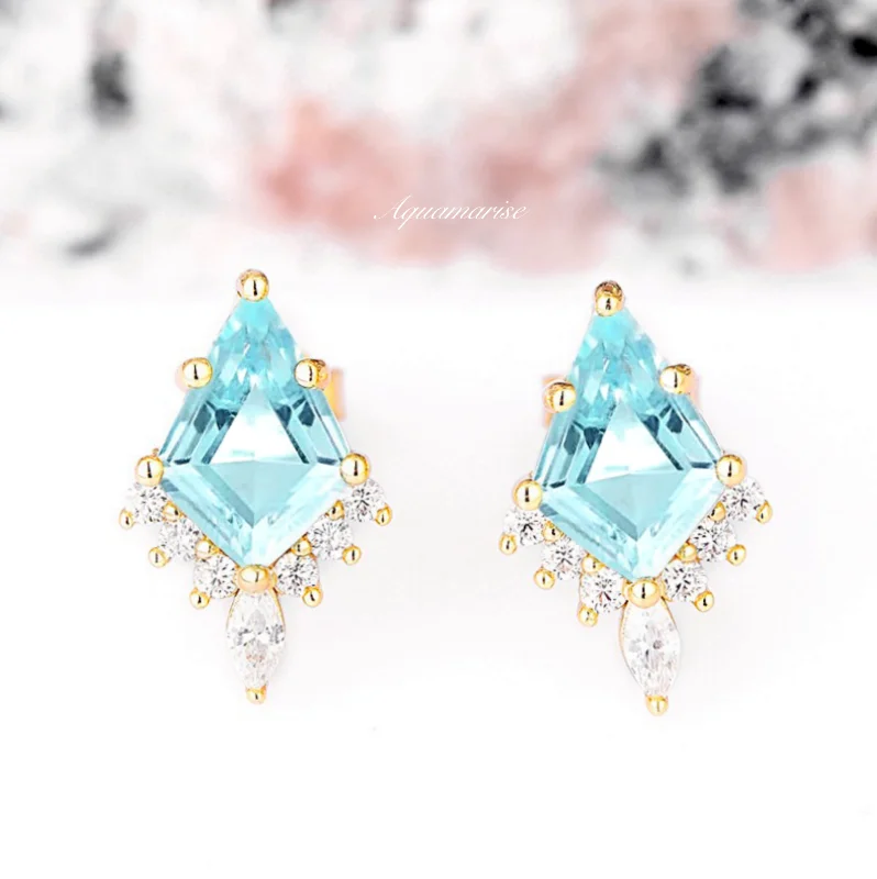 Women's zodiac earrings-Skye Kite™  Kite Aquamarine Stud Earrings- 14K Yellow Gold Vermeil