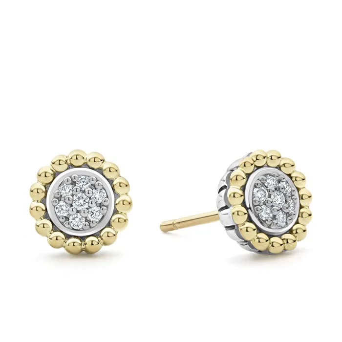 Women's graduation earrings-LAGOS Caviar Diamond Stud Earrings in Sterling Silver and 18K Yellow Gold