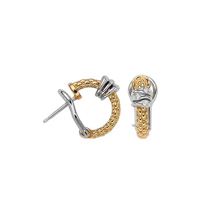 Women's celestial earrings-FOPE Prima Collection Huggie Earrings with Diamonds in 18K Yellow and White Gold