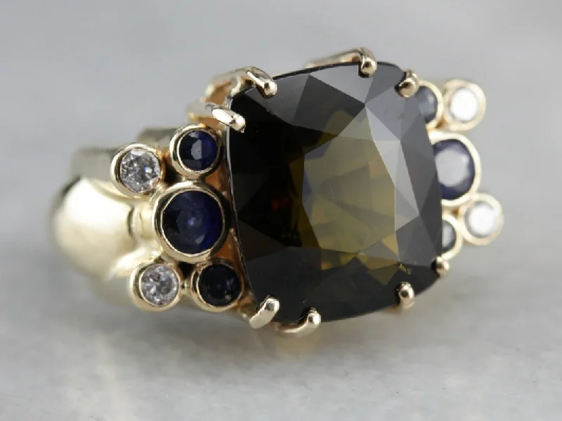 Women's crystal rings-Modern Dravite Tourmaline Gold Statement Ring