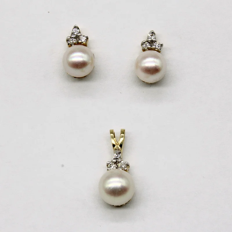 Women's Buddha rings-Pearl & Diamond Earring & Pendant Set | 0.09ctw |