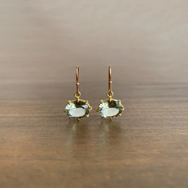 Women's moon phase earrings-Small Faceted Oval Green Amethyst Earrings