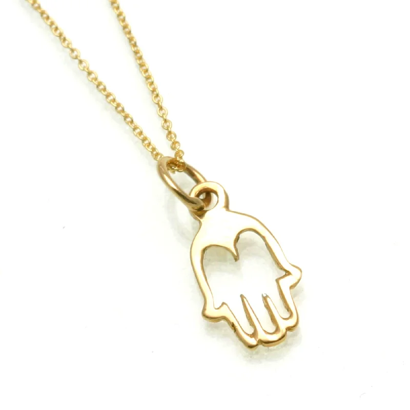 Women's anniversary necklaces-14k Yellow gold Hamsa hand Necklace Petite