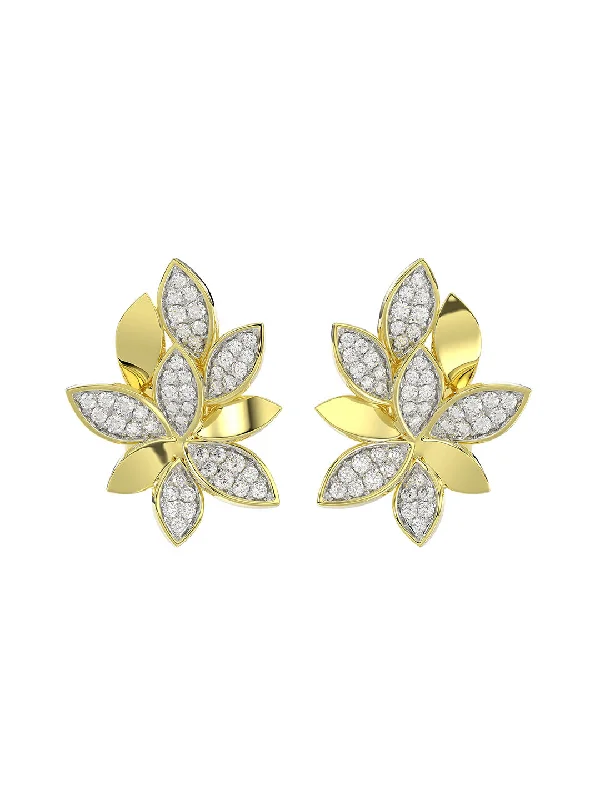 Women's statement earrings-Wild Flower Yellow Gold Earrings