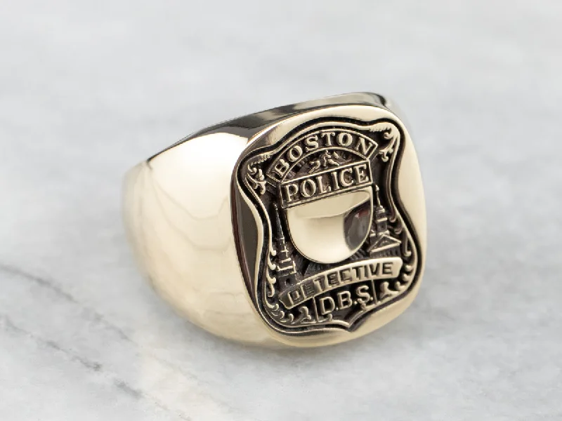 Women's leather rings-Boston Police Detective Gold Signet Ring