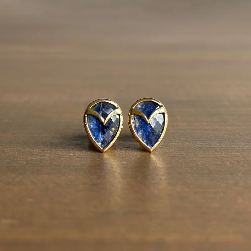 Women's mother-daughter earrings-Kyanite Owl Stud Earrings