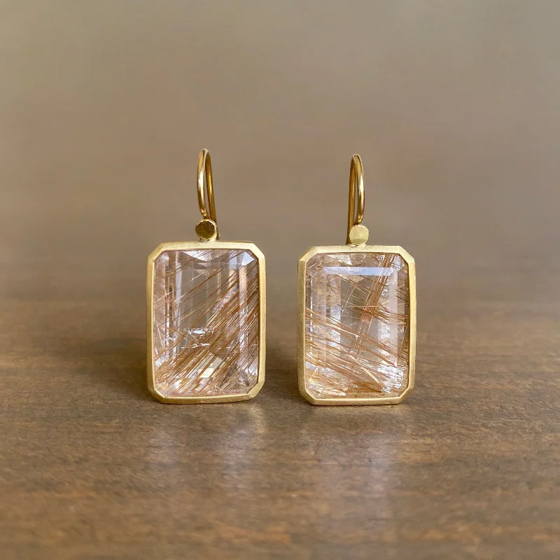 Women's luxury gift earrings-Emerald Cut Rutilated Quartz Earrings