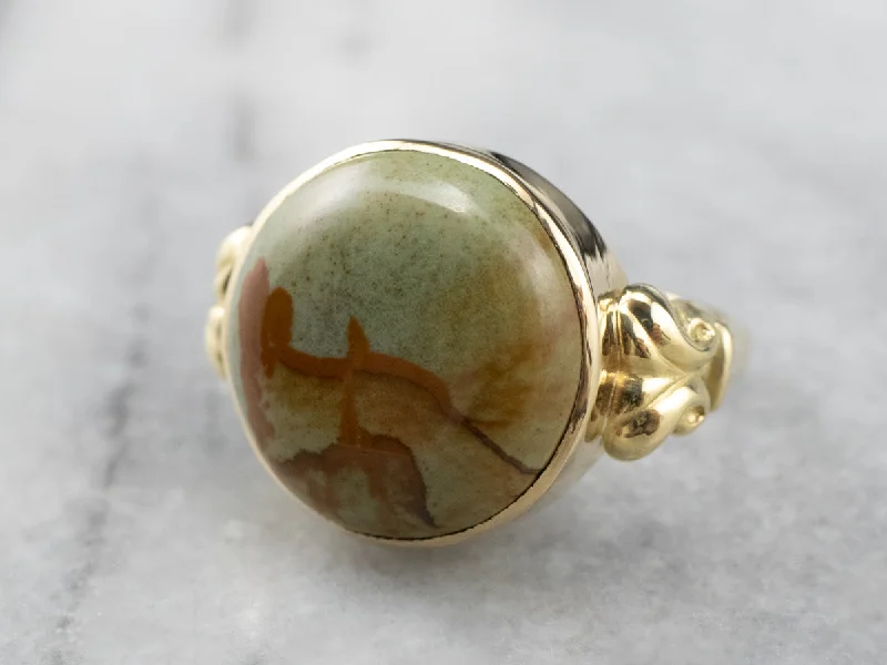 Women's stackable rings-Picture Jasper Gold Statement Ring