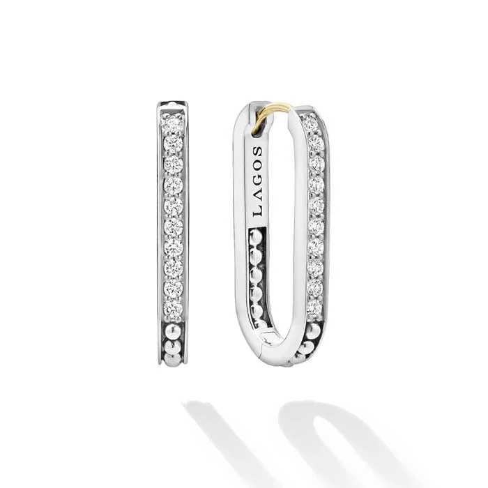 Women's friendship earrings-LAGOS Caviar Spark Linear Diamond Hoop Earrings in Sterling Silver