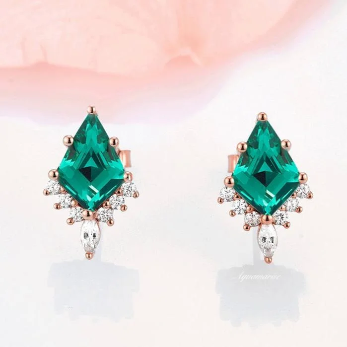 High-end women's earrings-Skye Kite™  Kite Emerald Stud Earrings- 14K Rose Gold Vermeil