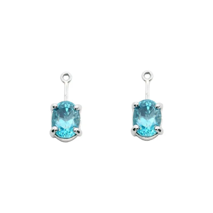 Women's Buddha earrings-Roger Dery Blue Zircon Oval Matched Pair Earring Enhancers in 14K White Gold