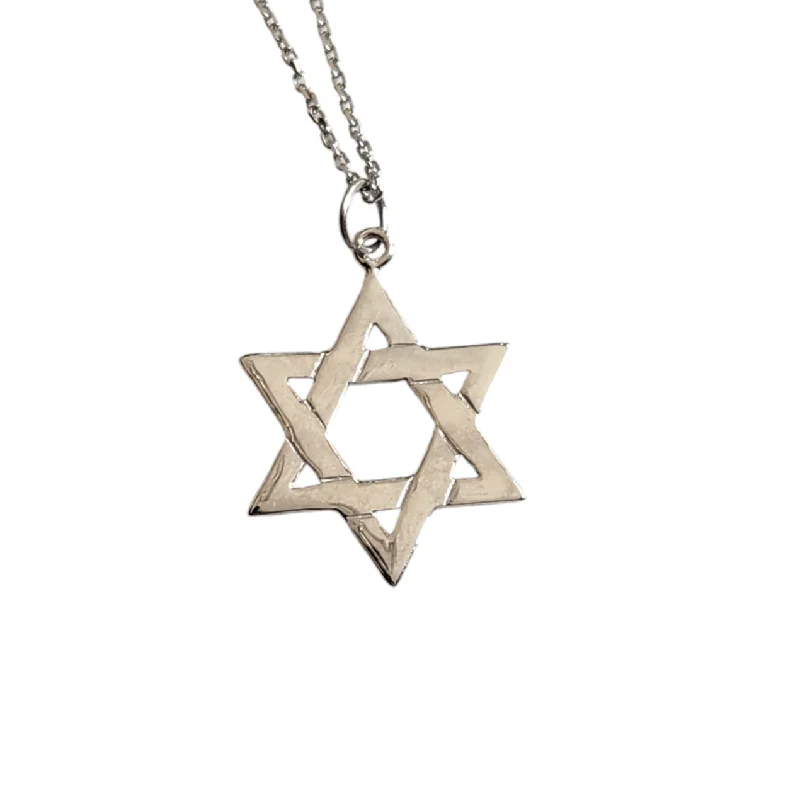 Women's luxury brand necklaces-14k White Gold Classic Woven Star of David Pendant Solid Necklace