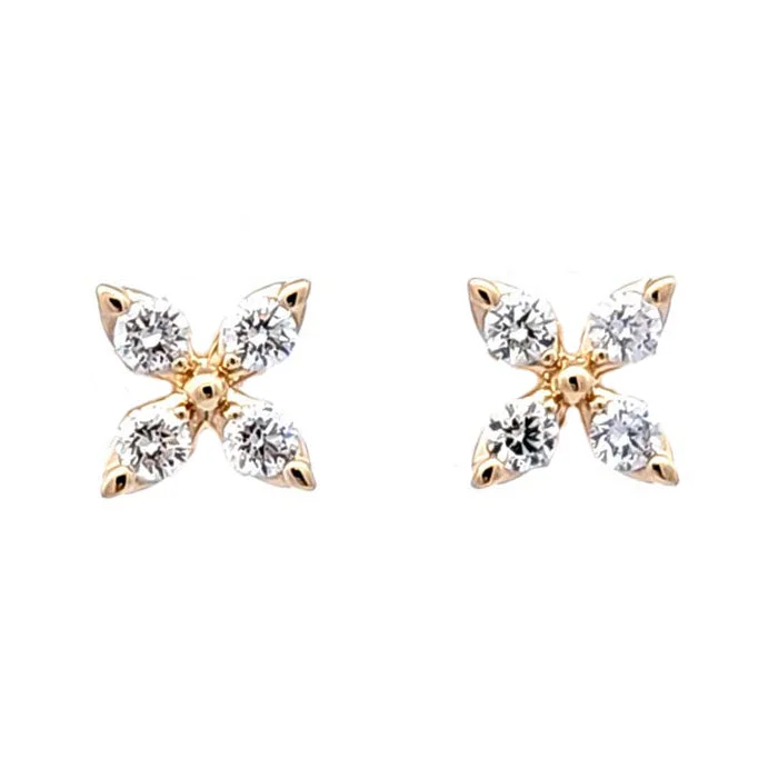 Women's friendship earrings-Mountz Collection 4-Petal Flower Earrings in 14K Yellow Gold