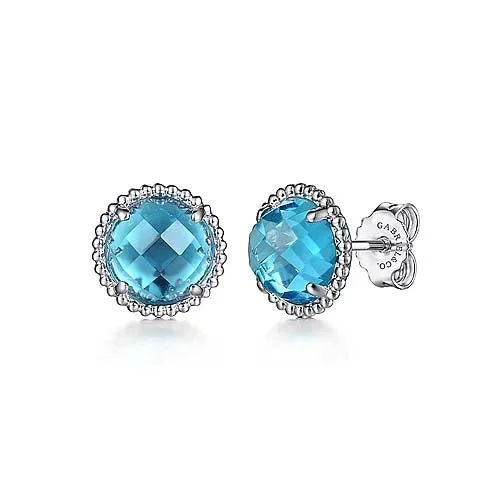 Women's fingerprint earrings-Gabriel & Co. Swiss Blue Topaz Bujukan Stud Earrings in Sterling Silver