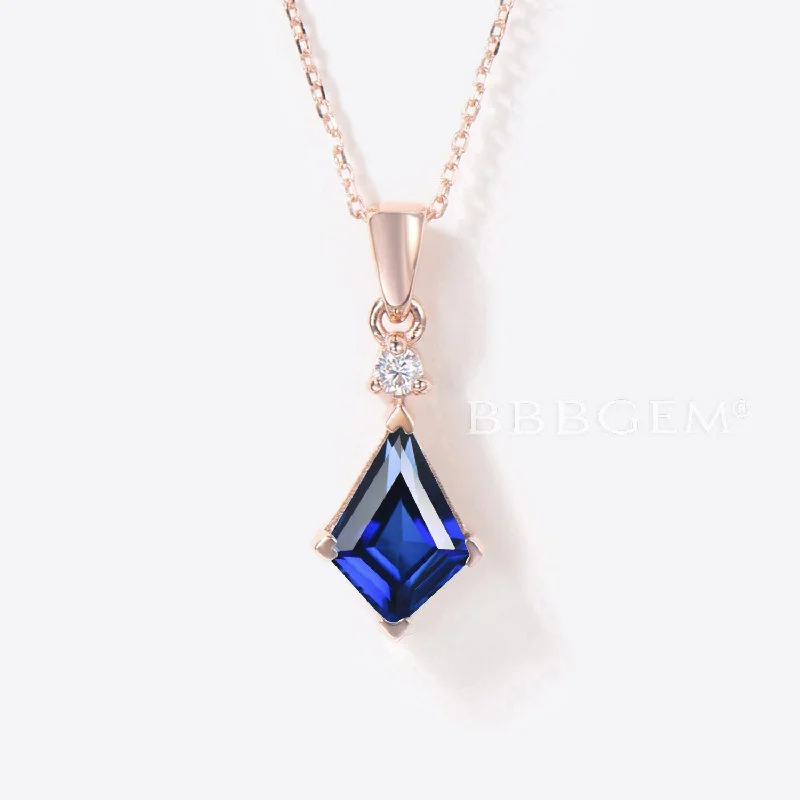 Women's personalized necklaces-Sapphire Wedding Necklace Solid Rose Gold Blue Gemstone Bridal Pendant