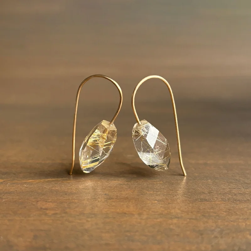 Women's beaded earrings-Rutilated Quartz Minimalist Drop Earrings