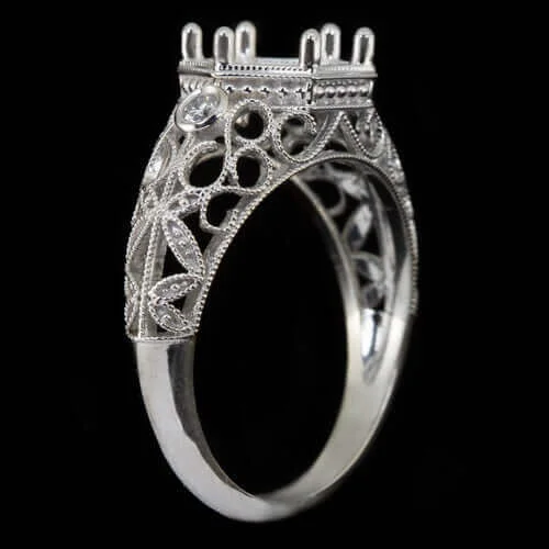 Women's elegant rings-DIAMOND 14K ROUND 2CT 7.5-8.5 MOUNT SETTING VINTAGE STYLE ART DECO FILIGREE RING