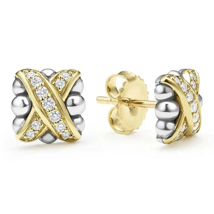 Women's charm earrings-LAGOS Diamond X Stud Earrings in Sterling Silver and 18K Yellow Gold