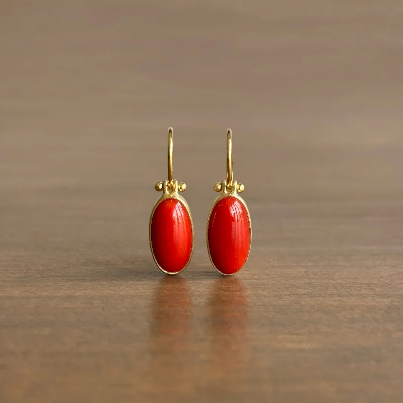 Women's bridal earrings-Long Oval Coral Earrings