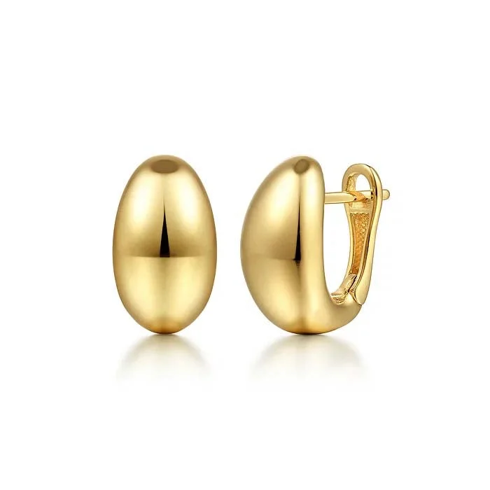 Women's evil eye earrings-Gabriel & Co. Oval Huggie Earrings in 14K Yellow Gold