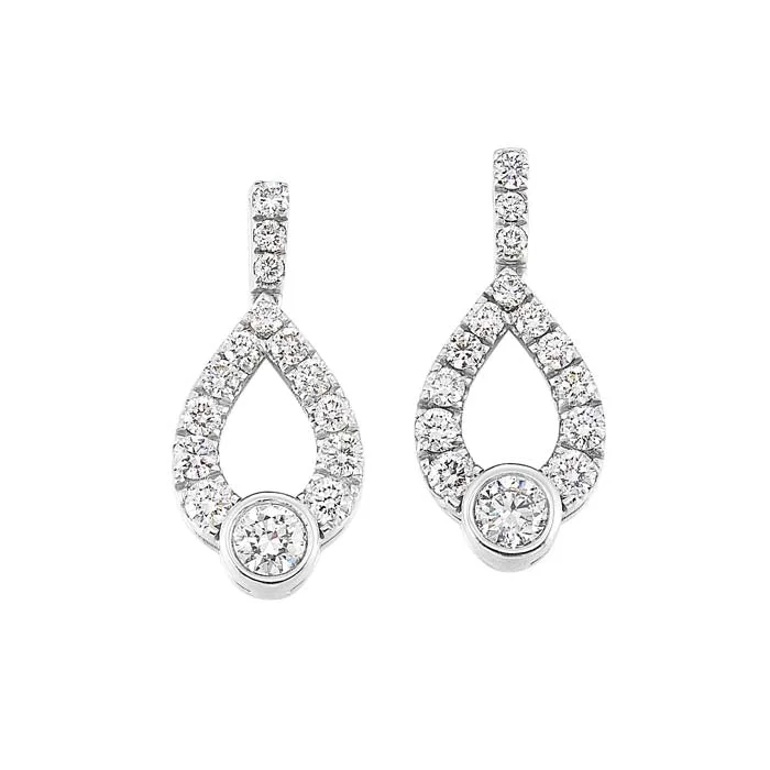 Women's pet memorial earrings-Mountz Collection .50CTW Diamond "Love's Crossing" Drop Earrings in 14K White Gold