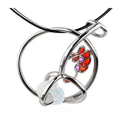 Affordable women's necklaces-Silver, Opal & Enamel Designer Necklace - Matriu 766500