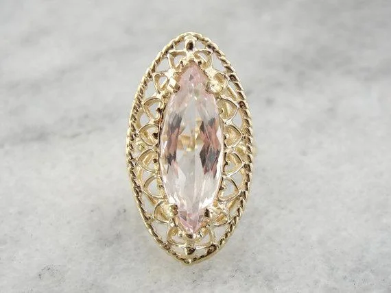 Women's pearl rings-Marquise Morganite Filigree Cocktail Ring