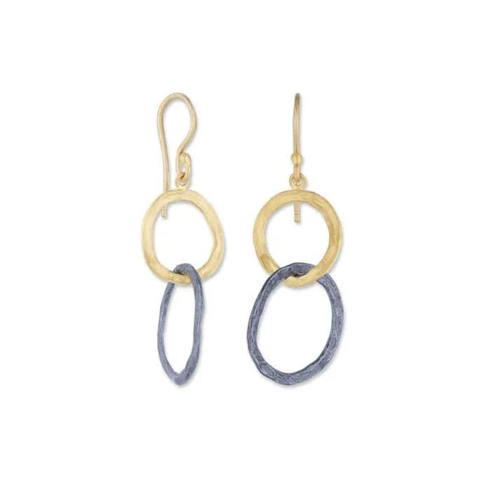 Women's religious earrings-Lika Behar Bubbles Drop Earrings in 24K Yellow Gold and Oxidized Sterling Silver