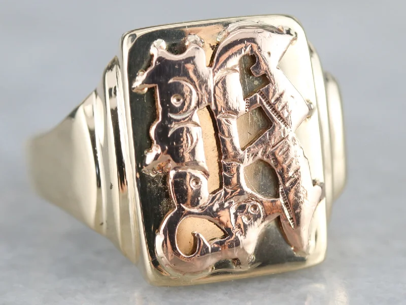 Women's charm rings-Mixed Metal Monogrammed "R" Signet Ring