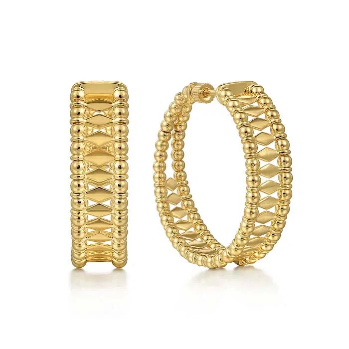 Women's beaded earrings-Gabriel & Co. Bujukan Classic Hoop Earrings in 14K Yellow Gold