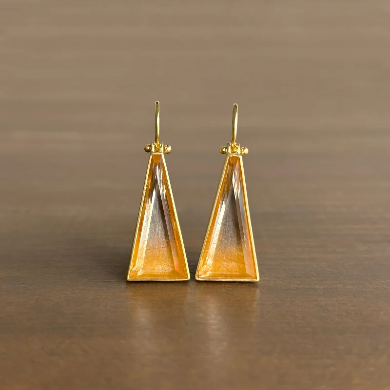 Women's ethical earrings-Golden Ombré Rutilated Quartz Triangle Earrings