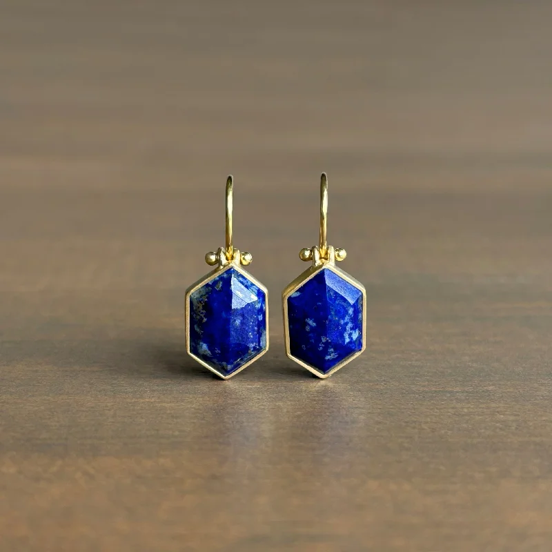 Trendy women's earrings-Afghanistan Lapis Hexagon Earrings