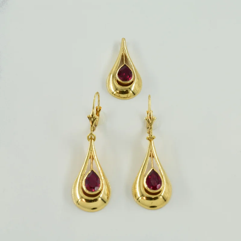 Women's Valentine's Day rings-Synthetic Ruby Pendant & Earring Set | 3.00ctw |