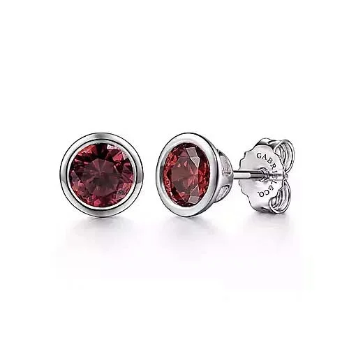 Women's eco-friendly earrings-Gabriel & Co. Garnet Stud Earrings in Sterling Silver