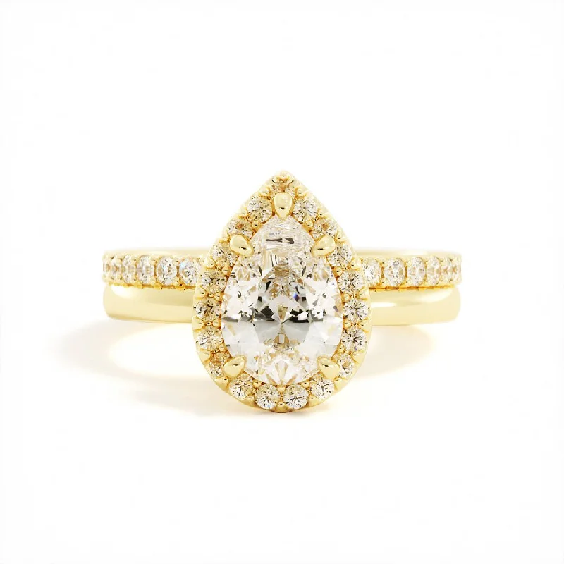 Women's birthstone rings-Pear Shape Diamond Halo Ring