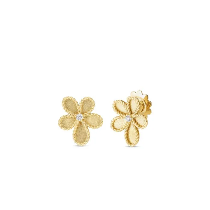 Women's casual earrings-Roberto Coin Princess Diamond Flower Earrings in 18K Yellow Gold