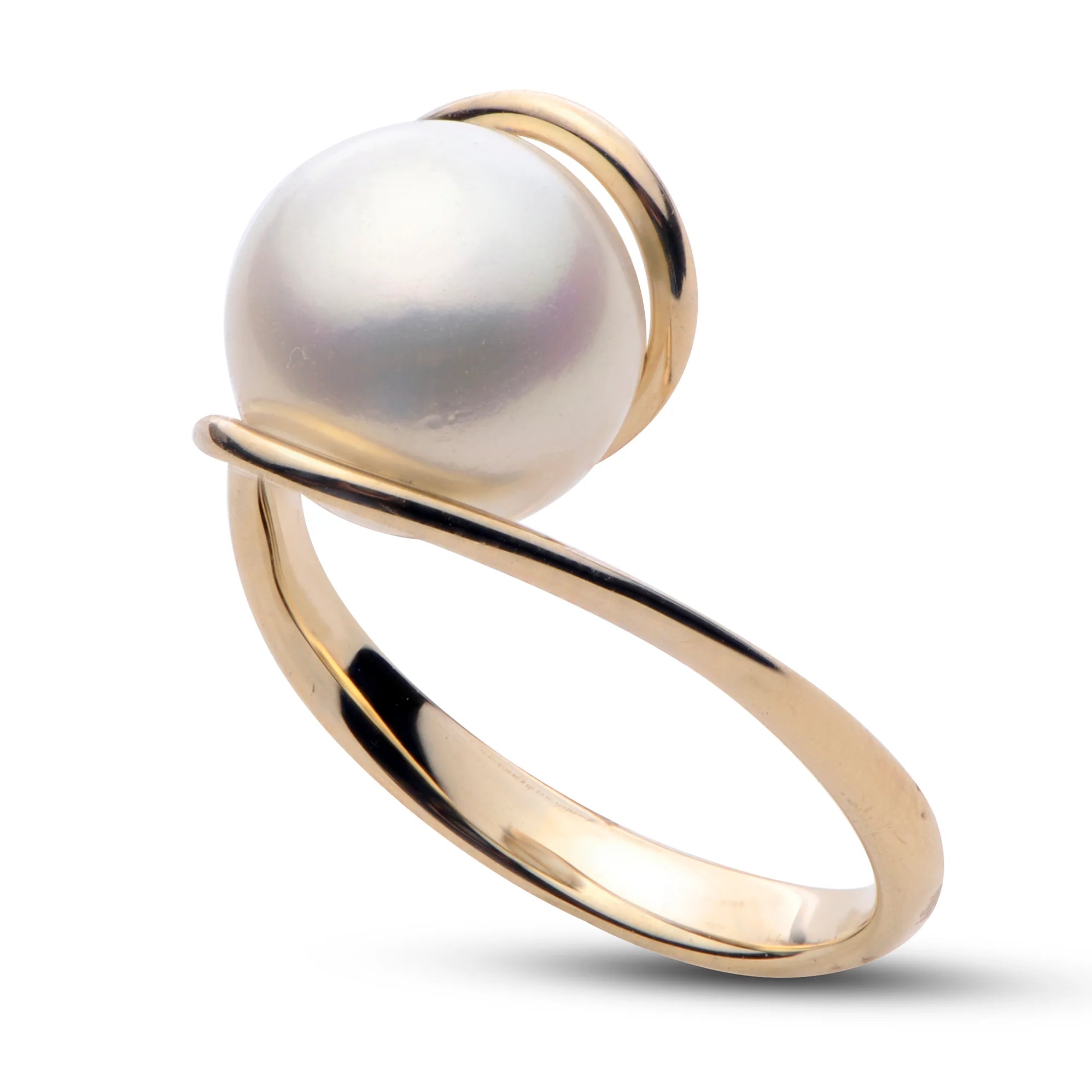 Women's graduation rings-14K Yellow Bypass Twist Ring with 9.0mm Freshwater Pearl