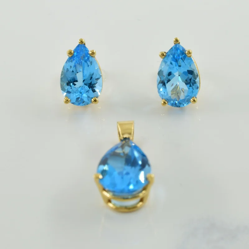 Women's gift rings-Blue Topaz Pendant & Earring Set | 12.00ctw |