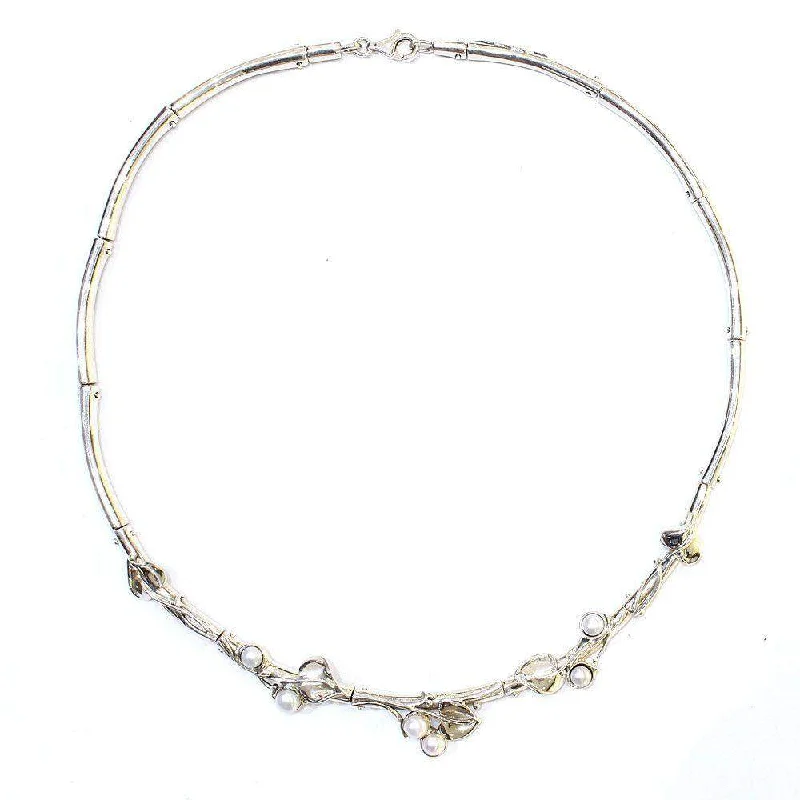 Women's elegant necklaces-Sterling Silver & Pearl Necklace -1565