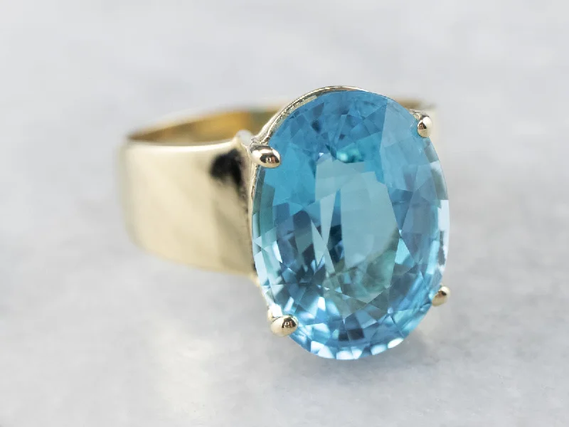 Women's Valentine's Day rings-Blue Topaz and Gold Statement Ring