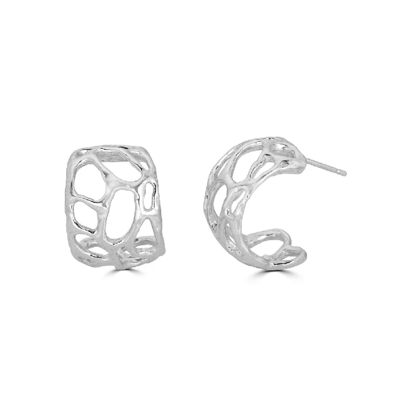 Women's handmade artisan earrings-Morel Hoops, Silver