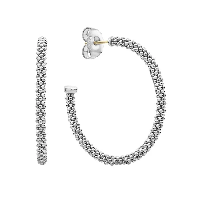 Women's religious earrings-LAGOS Signature Caviar Thin Hoop Earrings in Sterling Silver