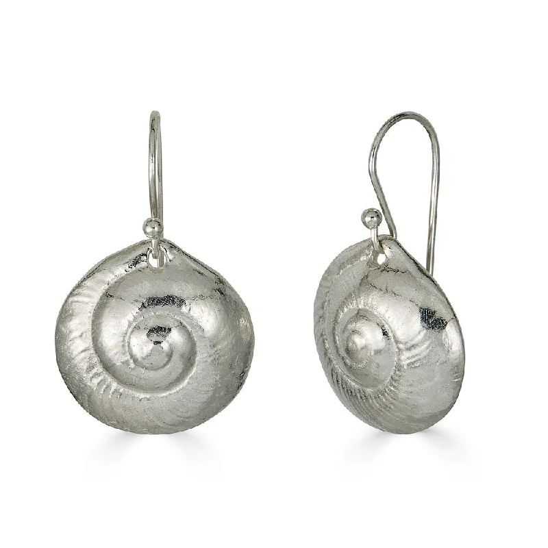 Vintage women's earrings-Small Moon Snail Dangles, Silver